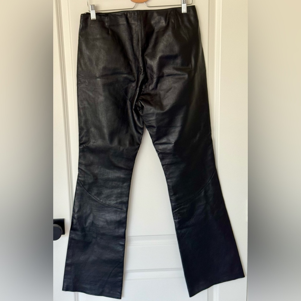 Vintage Y2K Harley Davidson Wonens Black 100% Leather Riding Pants Sz 8 - Picture 3 of 13